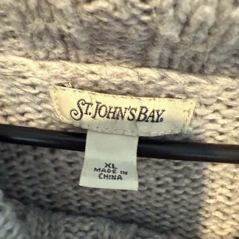 St. John's Bay Heather Gray Cowl Neck Bobble Sweater XL Knit Warm Soft Winter